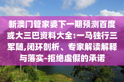 新澳门管家婆下一期预测百度或大三巴资料大全:一马独行三军随,闭环剖析、专家解读解释与落实-拒绝虚假的承诺