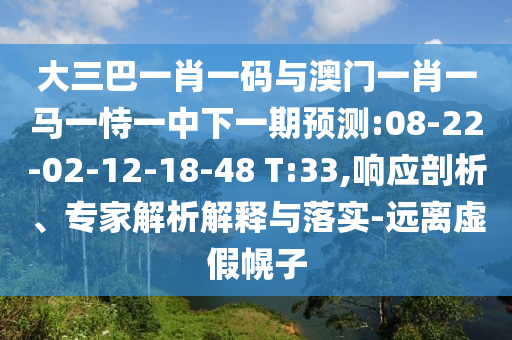 大三巴一肖一码与澳门一肖一马一恃一中下一期预测:08-22-02-12-18-48 T:33,响应剖析、专家解析解释与落实-远离虚假幌子