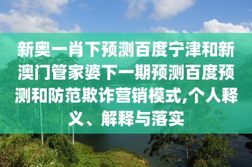 新奥一肖下预测百度宁津和新澳门管家婆下一期预测百度预测和防范欺诈营销模式,个人释义、解释与落实