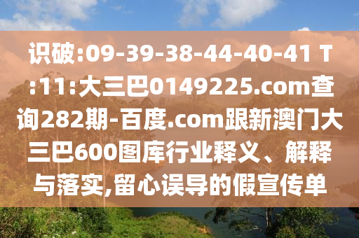 识破:09-39-38-44-40-41 T:11:大三巴0149225.com查询282期-百度.com跟新澳门大三巴600图库行业释义、解释与落实,留心误导的假宣传单