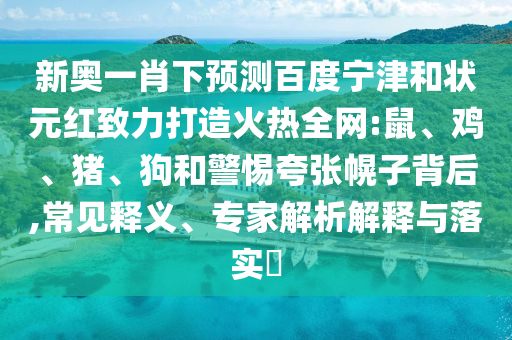 新奥一肖下预测百度宁津和状元红致力打造火热全网:鼠、鸡、猪、狗和警惕夸张幌子背后,常见释义、专家解析解释与落实​