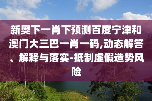 新奥下一肖下预测百度宁津和澳门大三巴一肖一码,动态解答、解释与落实-抵制虚假造势风险