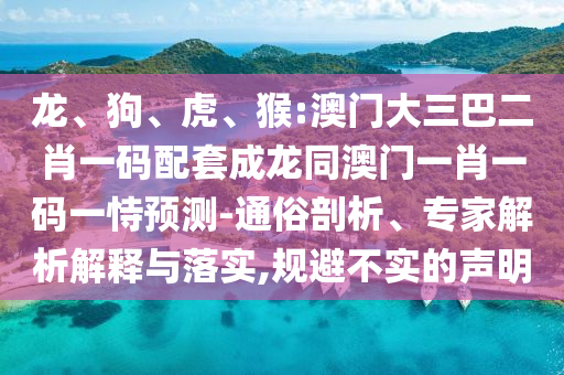 龙、狗、虎、猴:澳门大三巴二肖一码配套成龙同澳门一肖一码一恃预测-通俗剖析、专家解析解释与落实,规避不实的声明