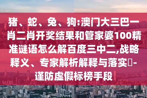猪、蛇、兔、狗:澳门大三巴一肖二肖开奖结果和管家婆100精准谜语怎么解百度三中二,战略释义、专家解析解释与落实​-谨防虚假标榜手段