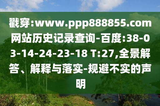 戳穿:www.ppp888855.com网站历史记录查询-百度:38-03-14-24-23-18 T:27,全景解答、解释与落实-规避不实的声明
