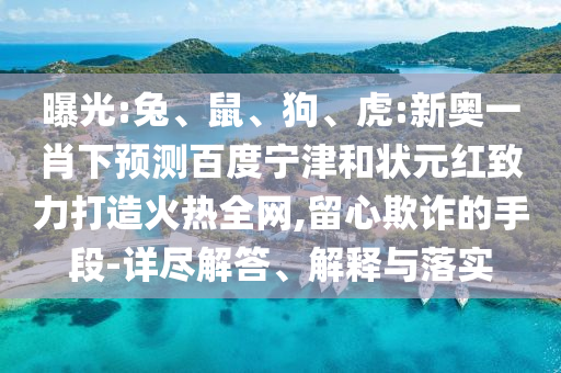 曝光:兔、鼠、狗、虎:新奥一肖下预测百度宁津和状元红致力打造火热全网,留心欺诈的手段-详尽解答、解释与落实
