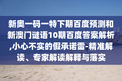 新奥一码一特下期百度预测和新澳门谜语10期百度答案解析,小心不实的假承诺雷-精准解读、专家解读解释与落实
